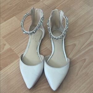 Jewel Badgley Mischka Champagne Flats with Bejeweled Strap